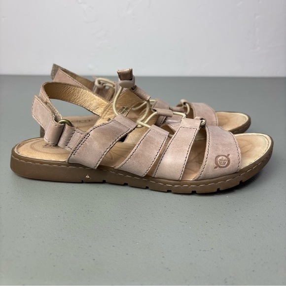Born Shoes - Born Women's Tan Taupe Sandals Leather Strappy Hook Loop 9M Casual Summer